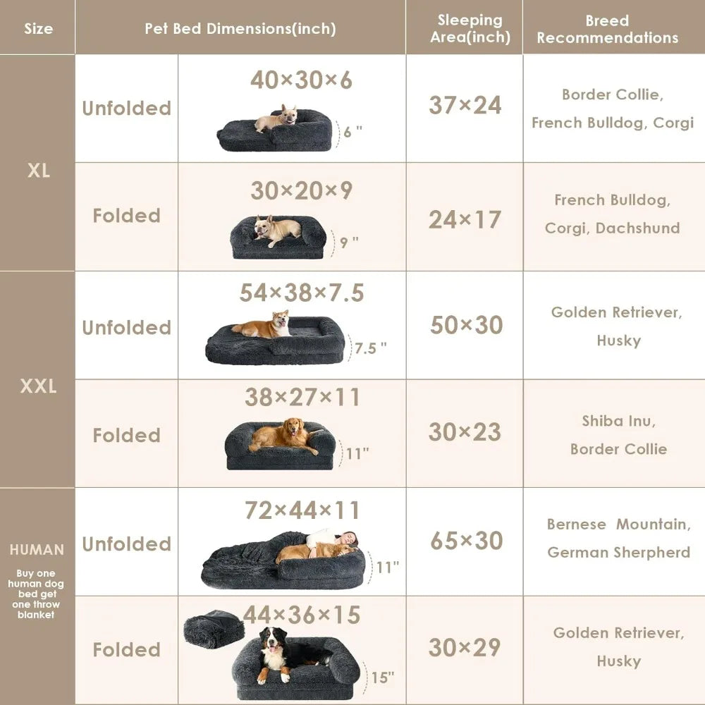 Foldable XXL, Faux Fur Fluffy Dog Bed for Extra Large Dogs,