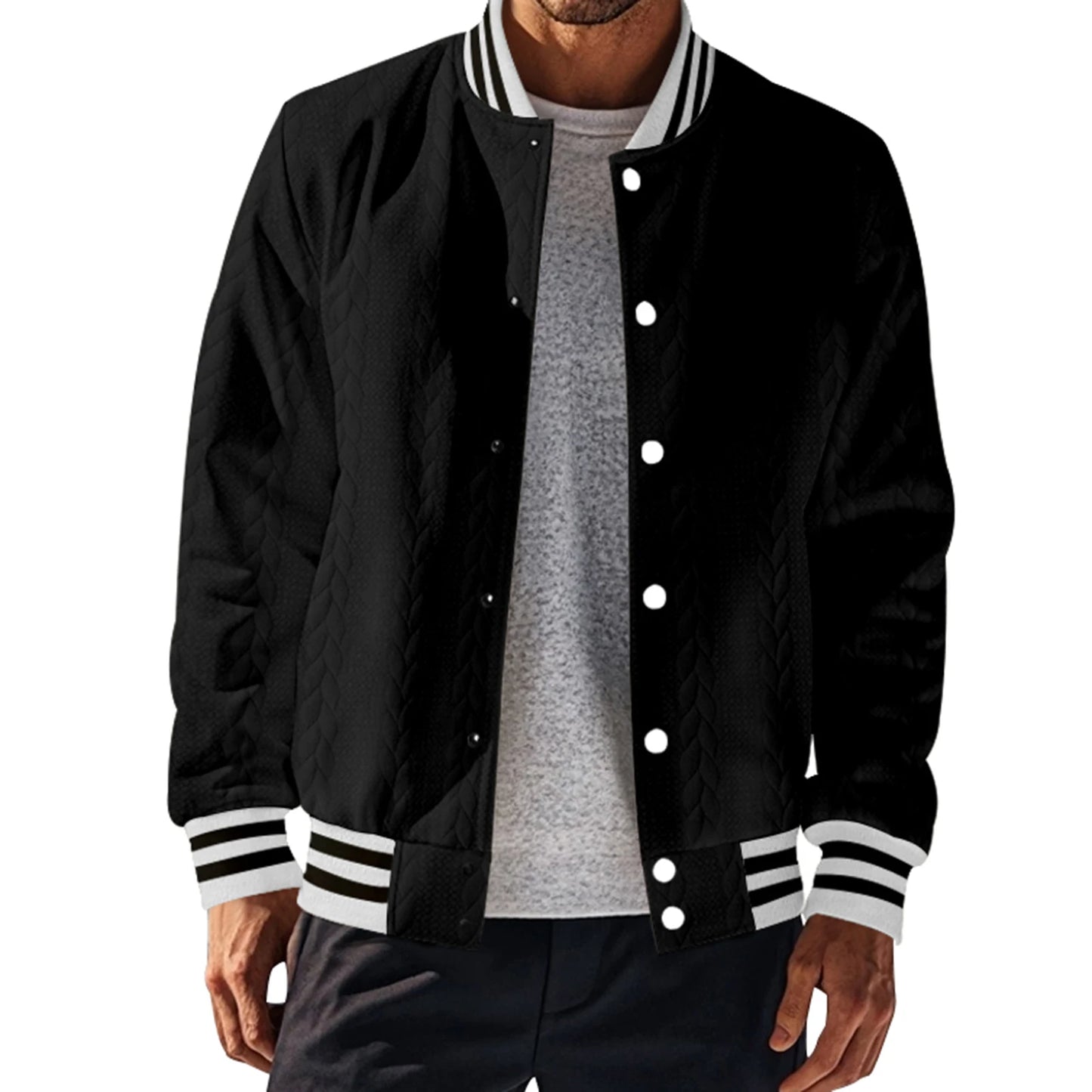 Men s Classic Bomber Jacket with Ribbed Cuffs and Hem Casual