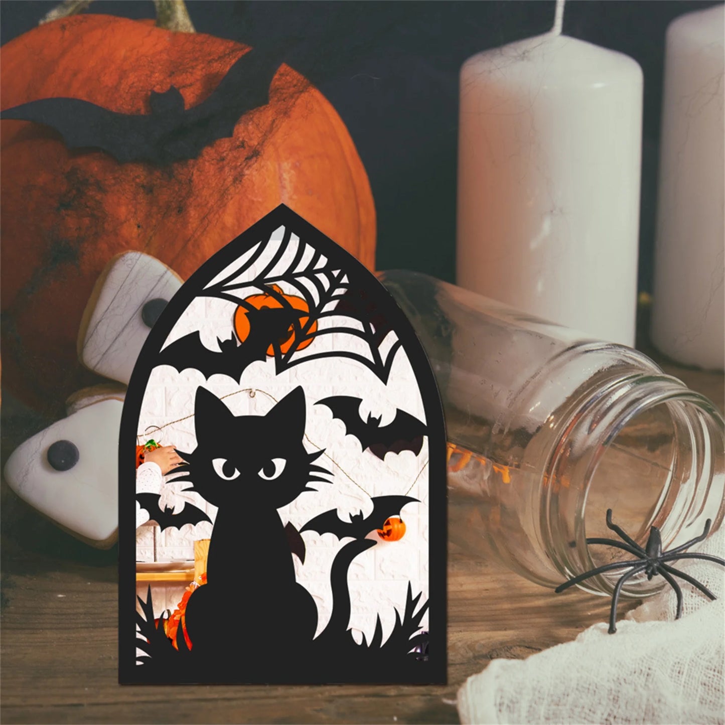 Spooky Halloween Acrylic Mirror Wall Sticker Set with Ghosts Bats Spiders