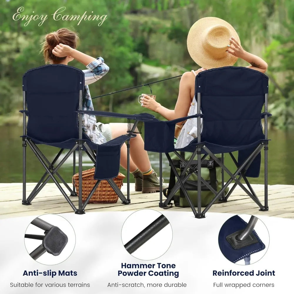 Durable Extra-Large Folding Camping Chair with Side Table for Outdoor Use