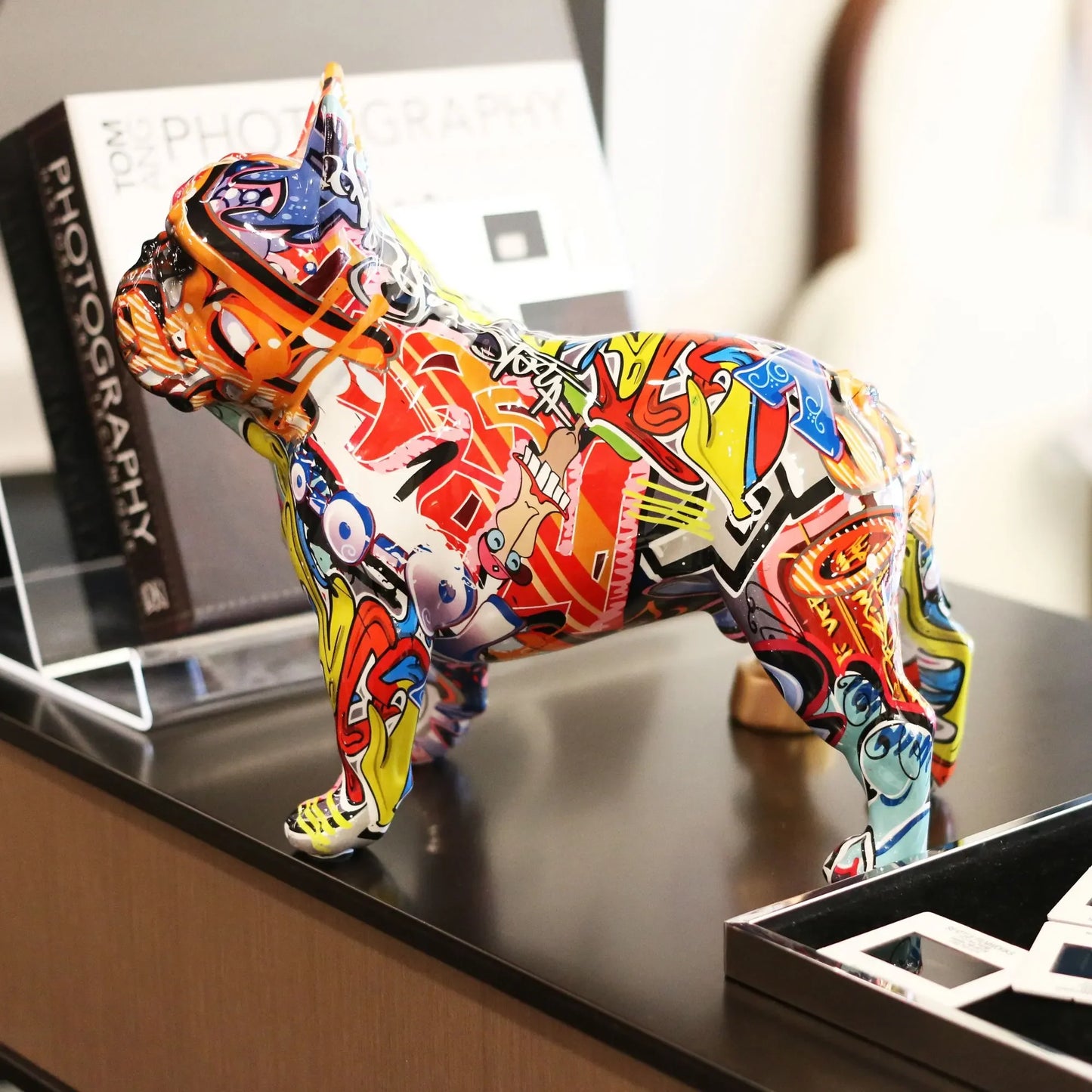 Creativity Art Modern Colorful Pet French Bulldog Statue Graffiti