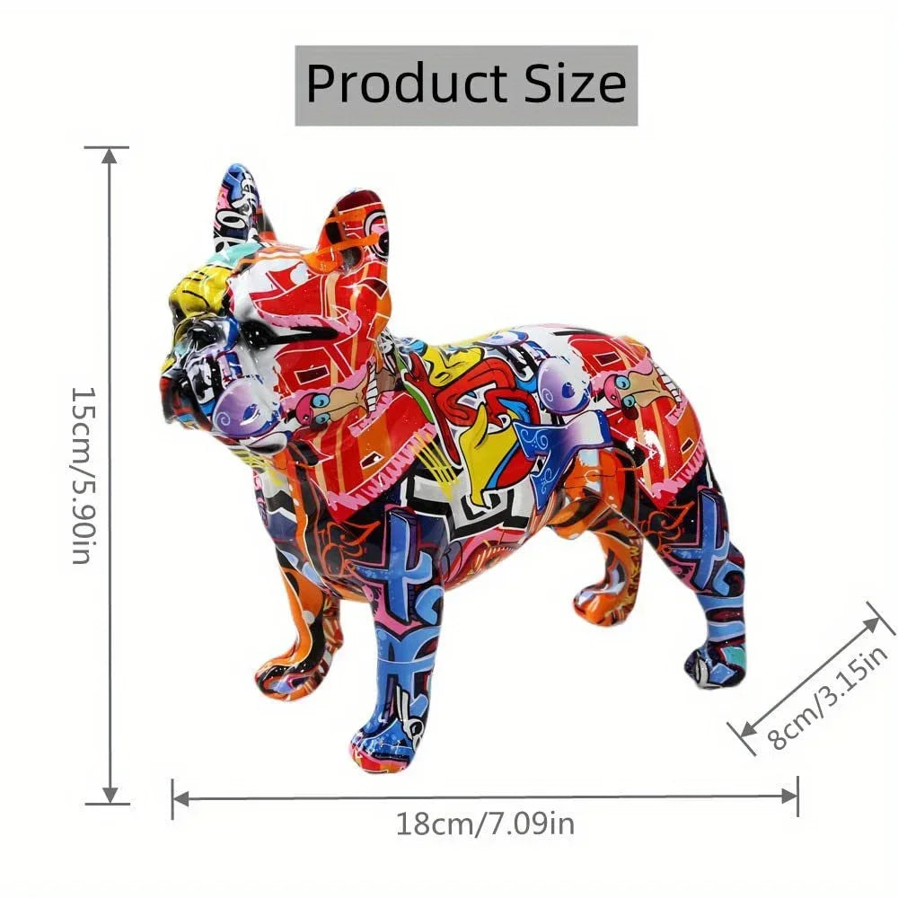 Creativity Art Modern Colorful Pet French Bulldog Statue Graffiti