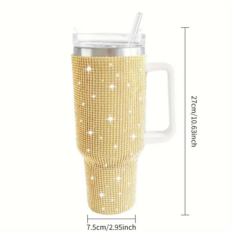Sparkling Studded Tumbler With Lid, 40oz Stainless Steel Insulated Water Bottle