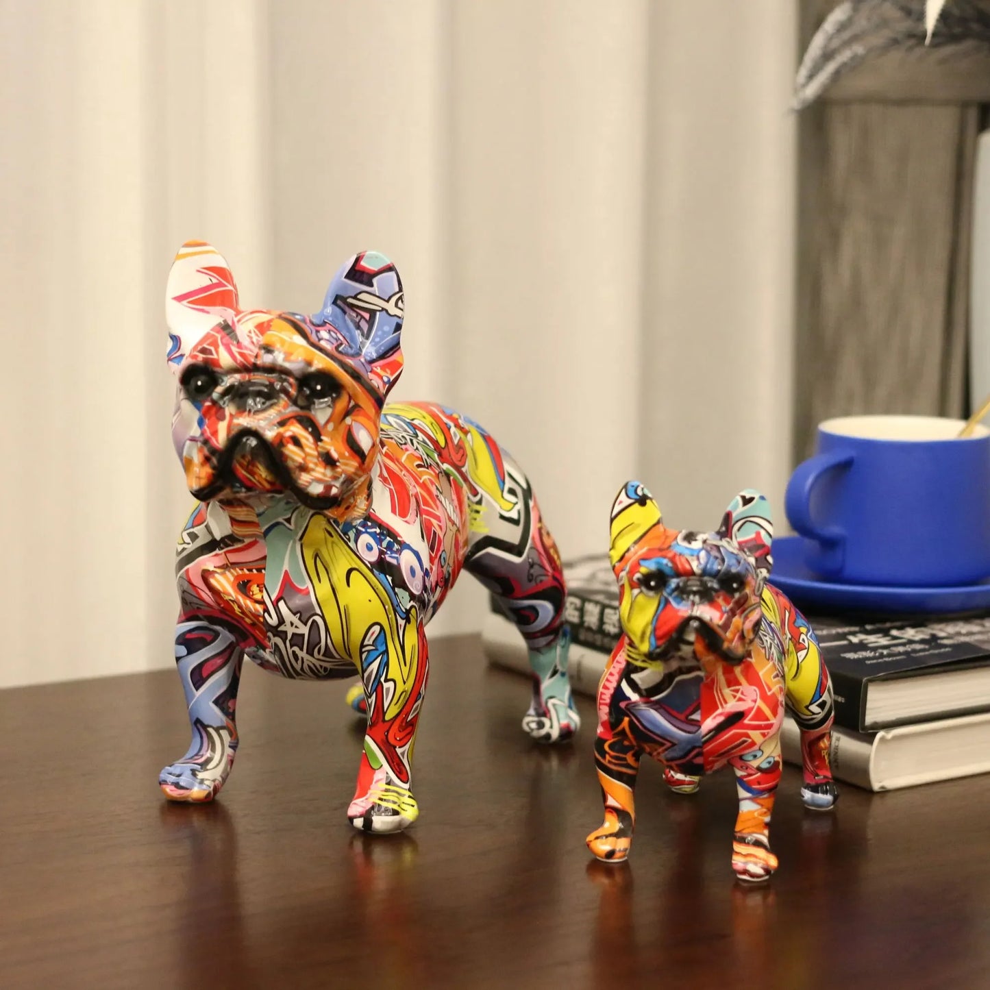 Creativity Art Modern Colorful Pet French Bulldog Statue Graffiti