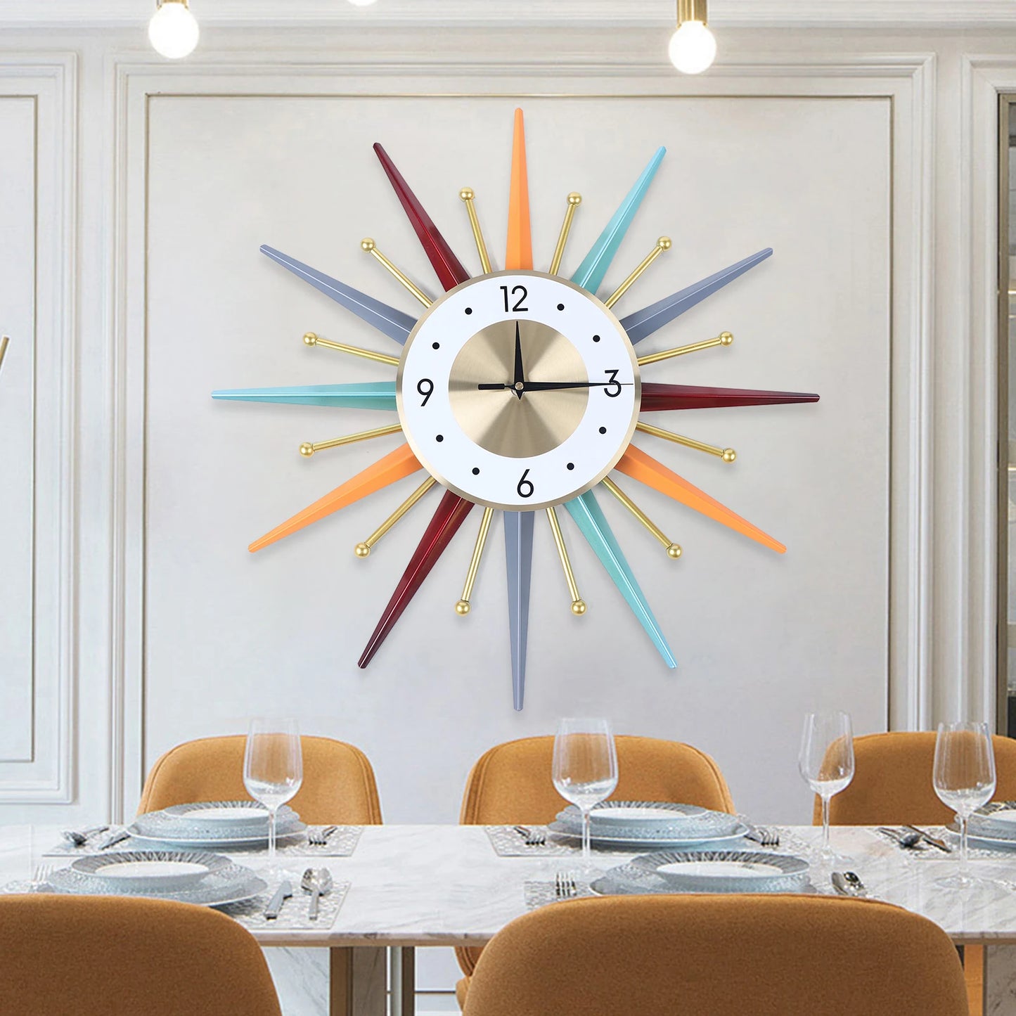 Wall Clock 22 Inch, Mid Century Starburst Clock Modern Decor