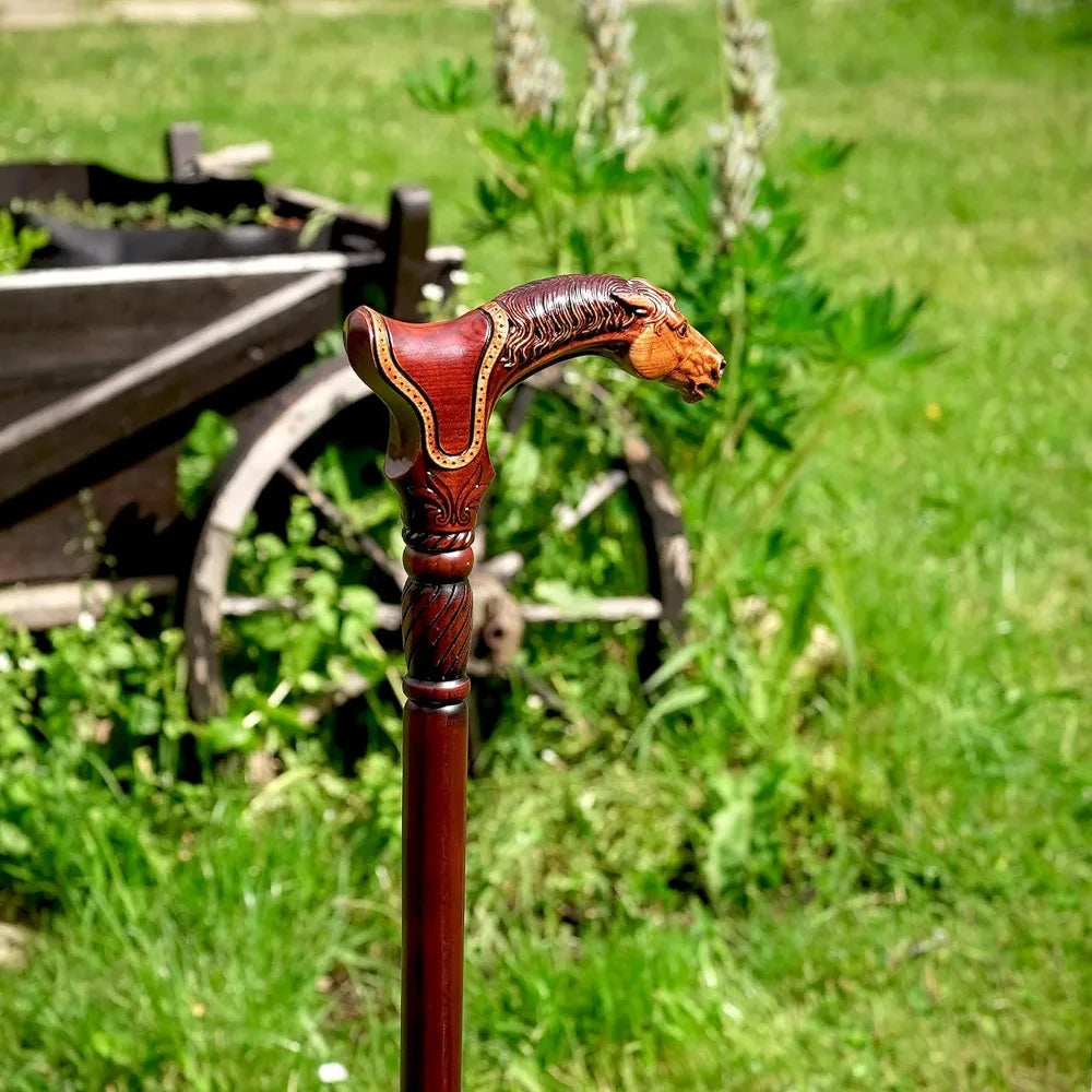 Horse Head Handle Carved Walking Cane Unique Designer