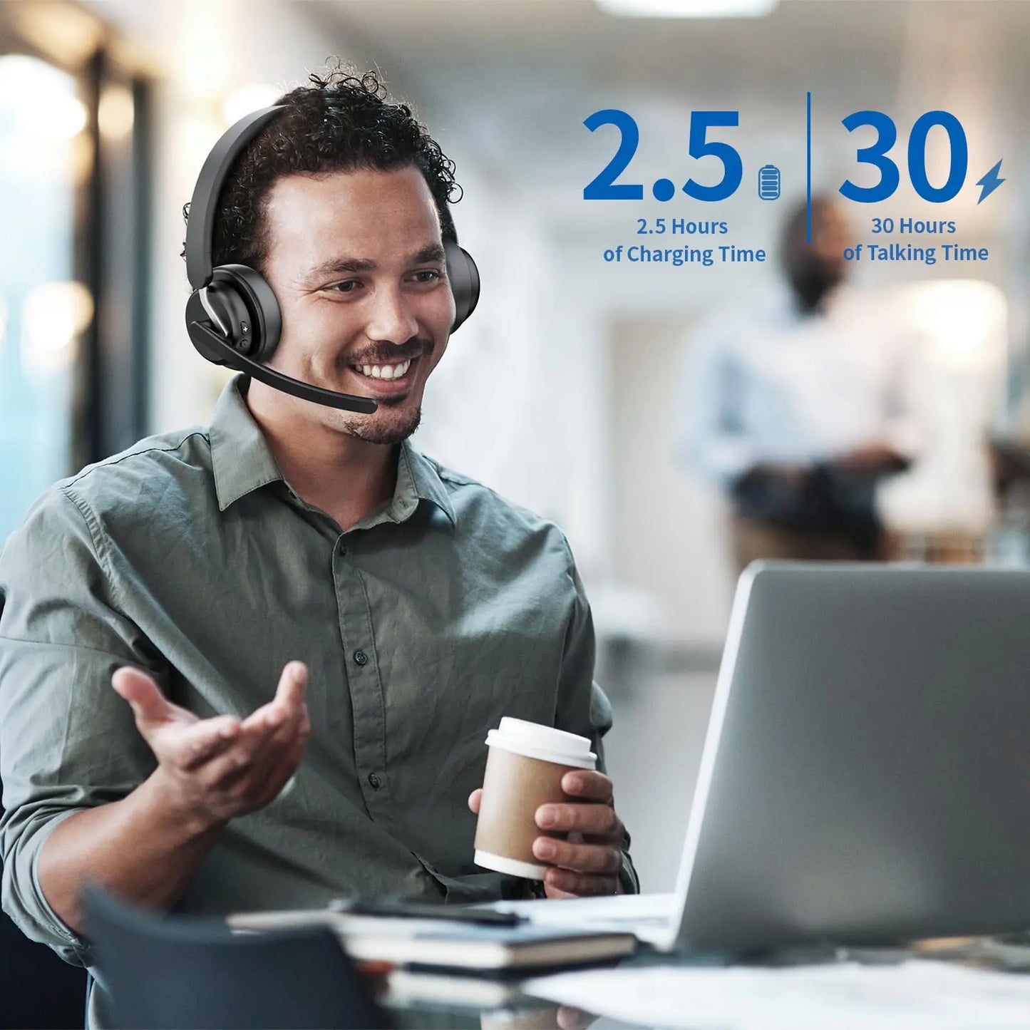 Wireless Headset Work Bluetooth 5.3 Headset AI Noise Cancelling Mic Call Reminder