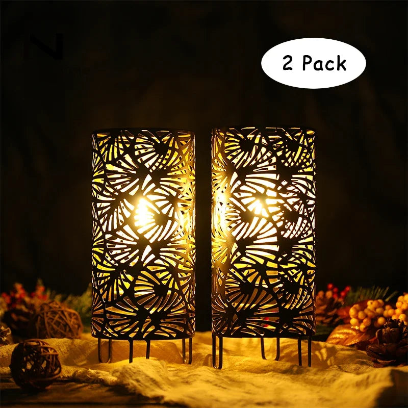 2Pcs Fan Pattern Metal Candle Holder Table Lamp Battery Powered
