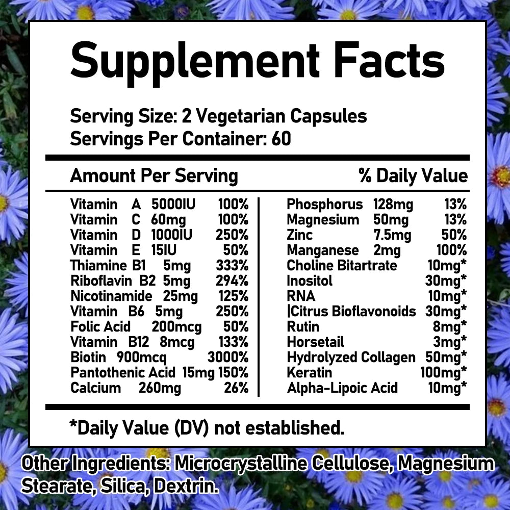 Women's Hair Supplement - Contains multivitamins, collagen, biotin, supports healthy hair, skin and nails,