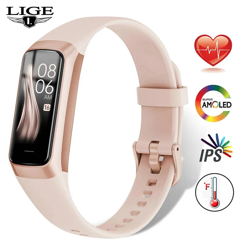 LIGE 1.1 Inch Amoled Smart Watch Heart Rate Monitor Waterproof