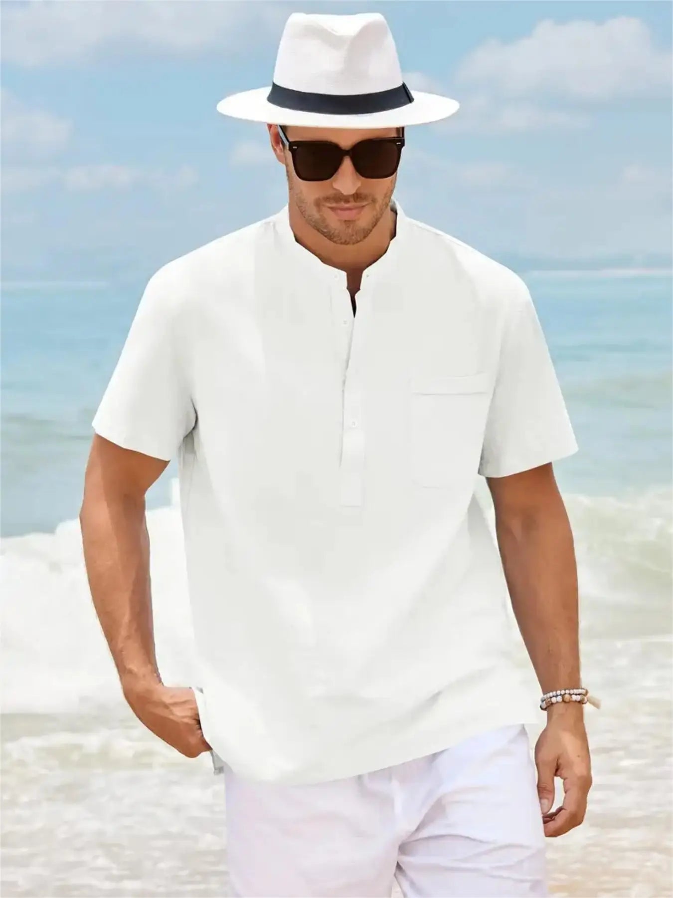 Men's Plus Size Cotton Linen Shirt with Pocket Casual