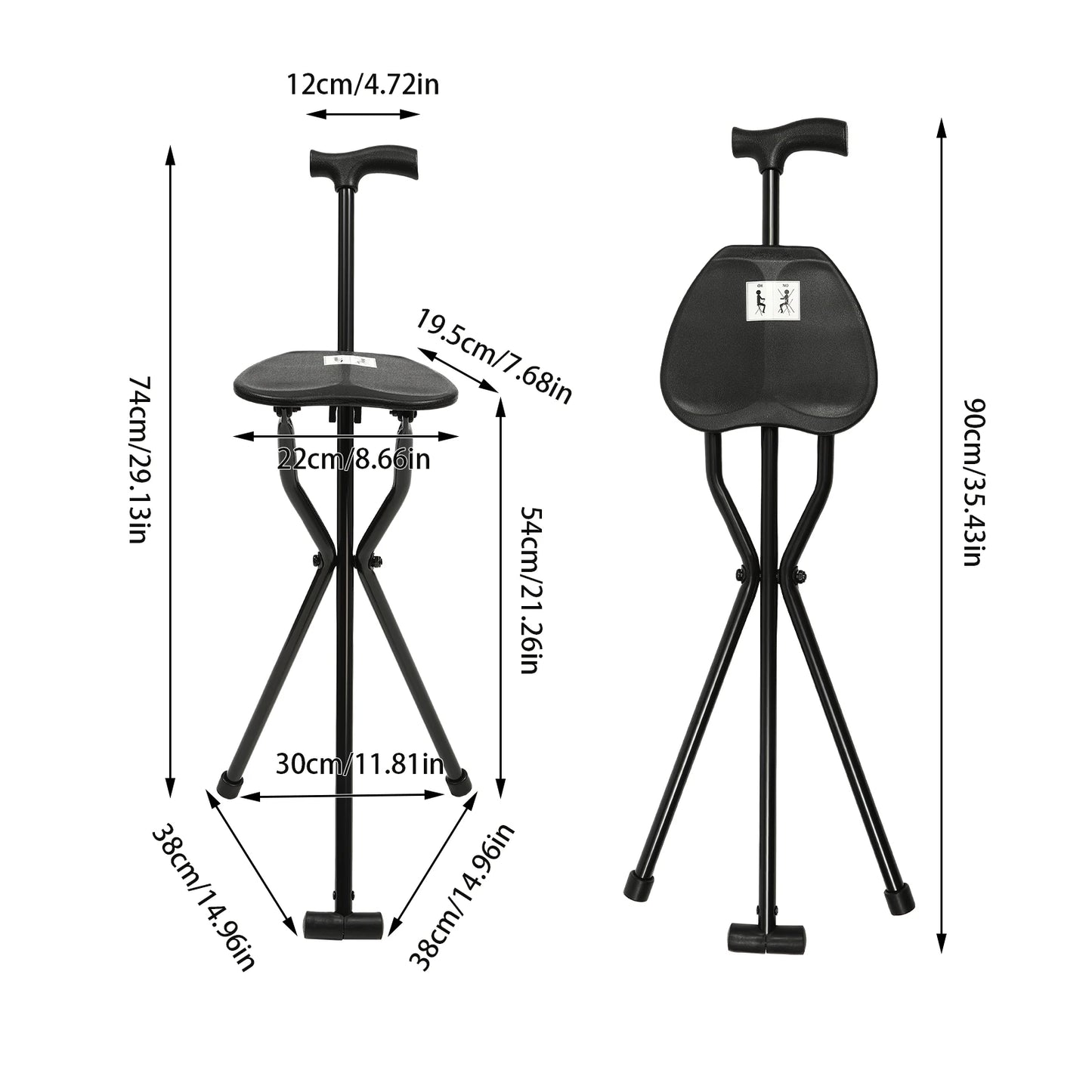 Walking Stick Cane Chair Folding Cane with Seat 35.4 Inches Tall and Supports up to 249.12lbs