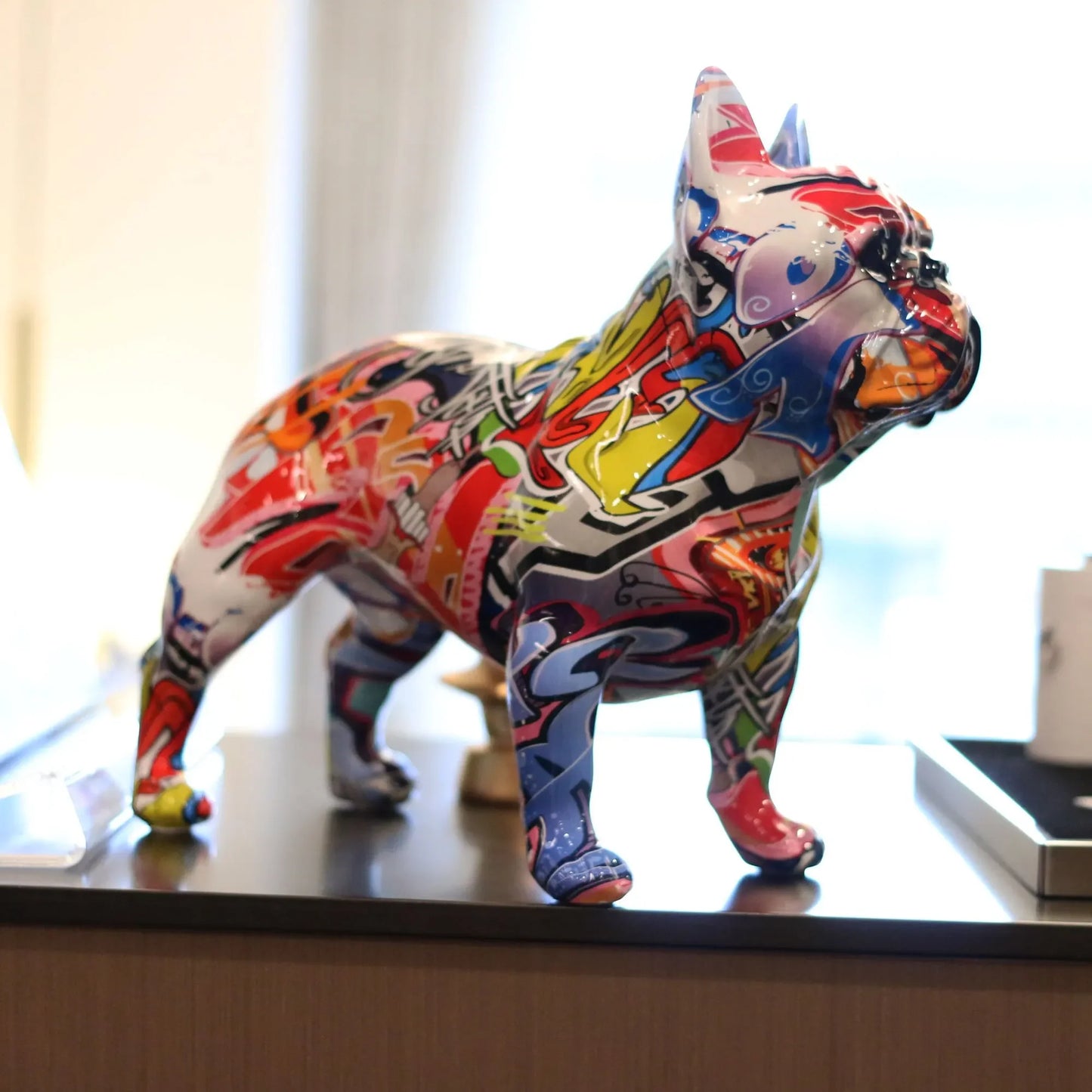 Creativity Art Modern Colorful Pet French Bulldog Statue Graffiti