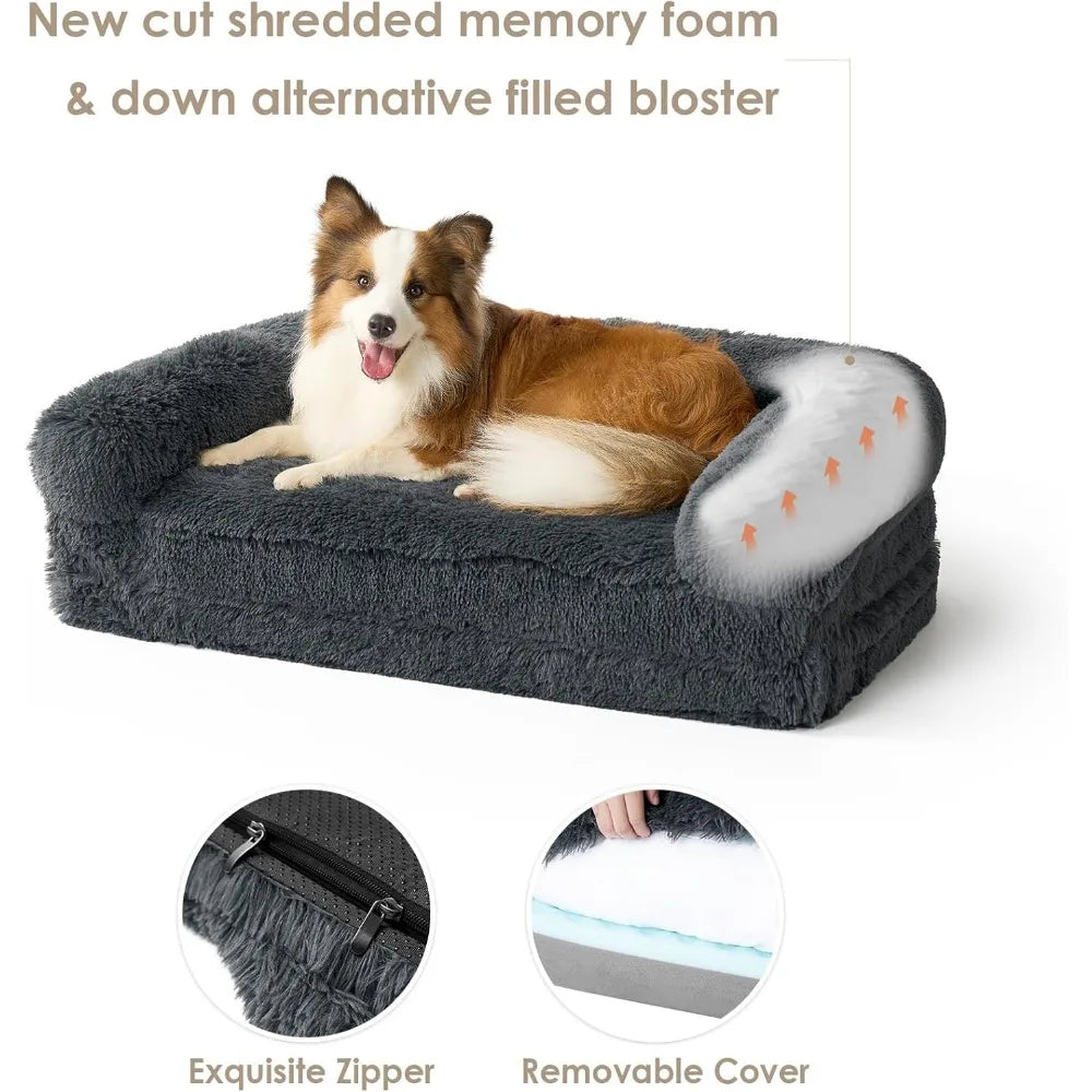 Foldable XXL, Faux Fur Fluffy Dog Bed for Extra Large Dogs,