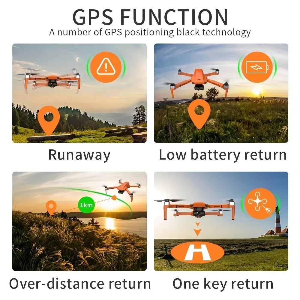 4K HD GPS Drone with Dual Camera 2-Axis , Foldable Quadcopter Toy for Adults and Kids