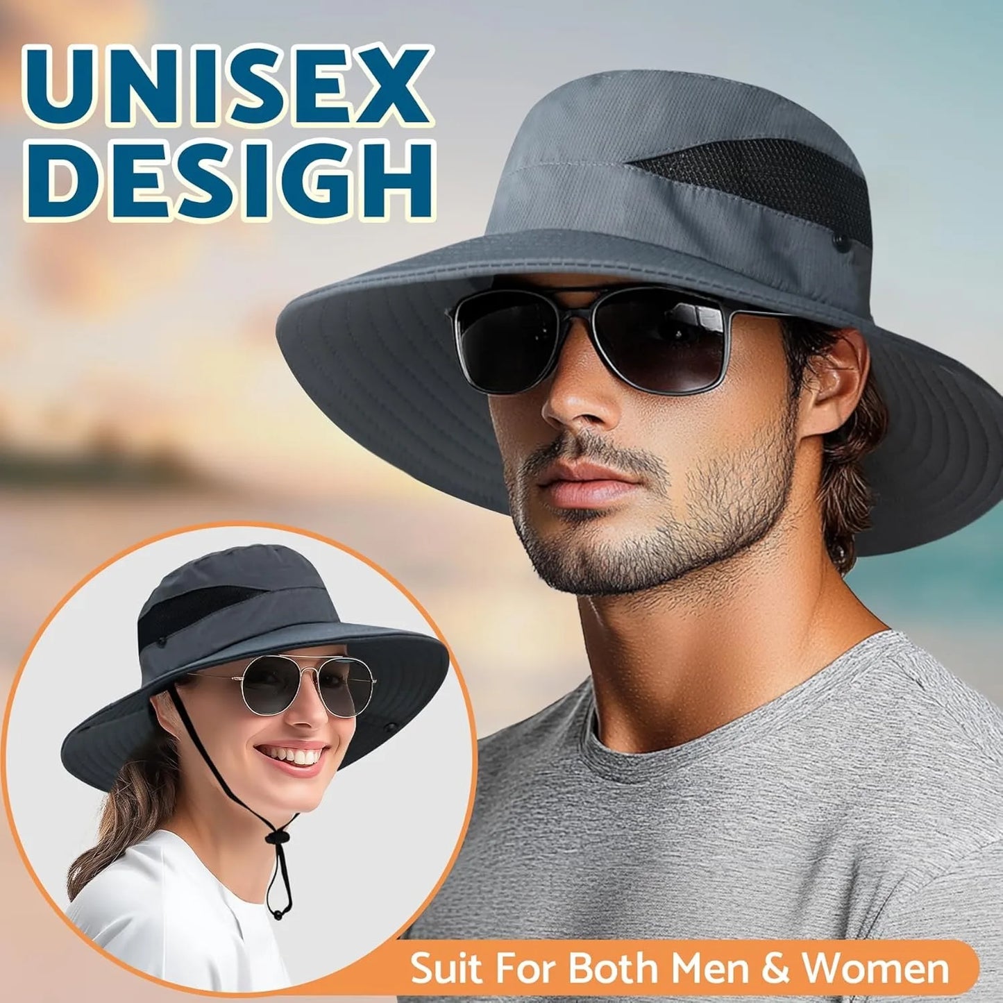 Sun Bucket Hats for Men Women 3” Wide Brim