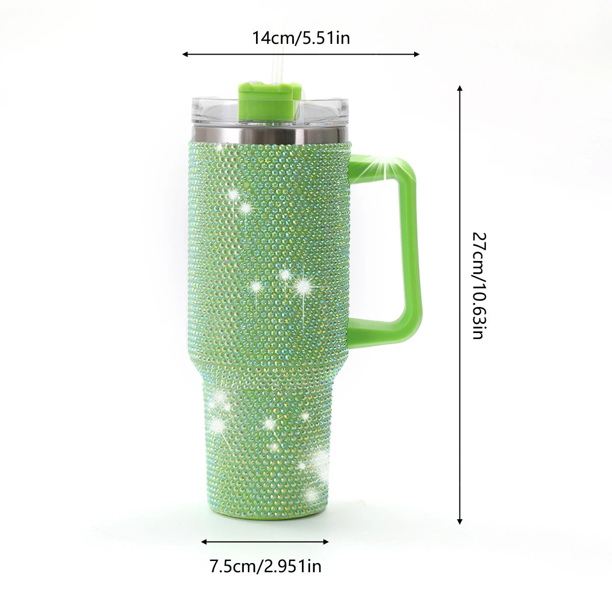 Sparkling Studded Tumbler With Lid, 40oz Stainless Steel Insulated Water Bottle