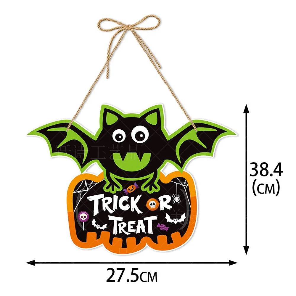 Halloween Hanging Sign Festive Pumpkin Bat and Skull Designs f