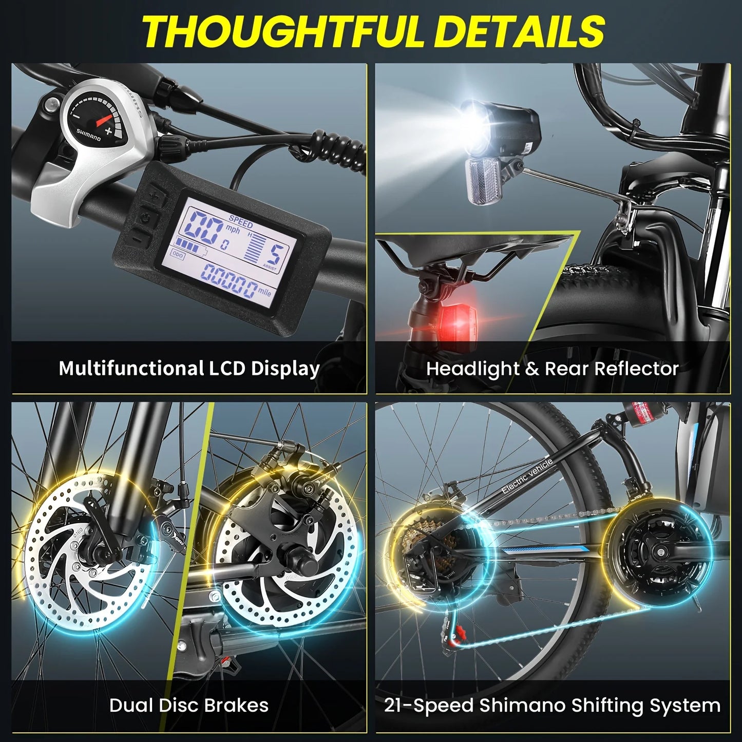 26" Folding Electric Bike for Adults, with 500W Motor,48V 20MPH Up to 50Miles Range, Cruise Control
