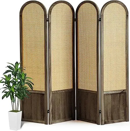 Room Divider 4 Panel, Folding Privacy Screen, Foldable Wood Divider
