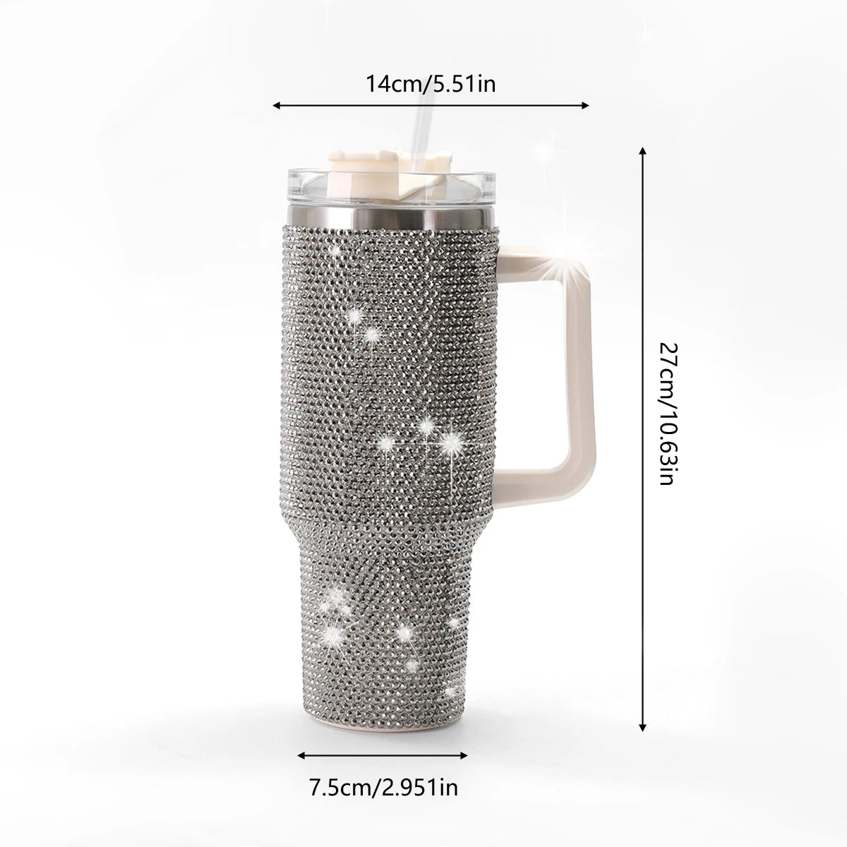 Sparkling Studded Tumbler With Lid, 40oz Stainless Steel Insulated Water Bottle