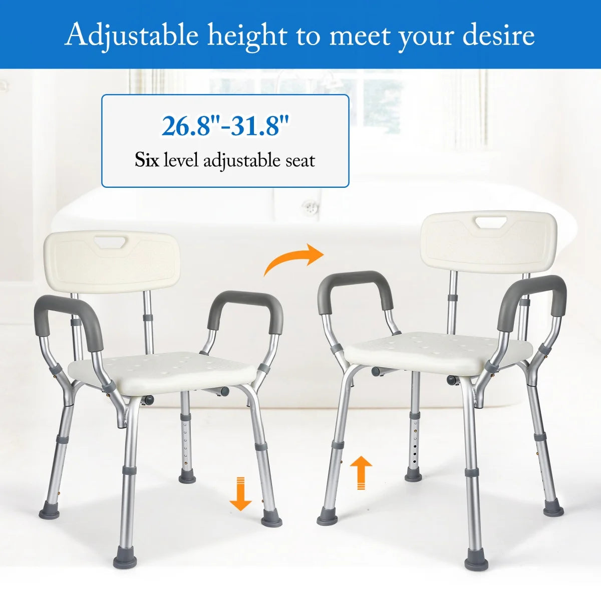 Shower Chair Seat with Padded Armrests for Bathtub