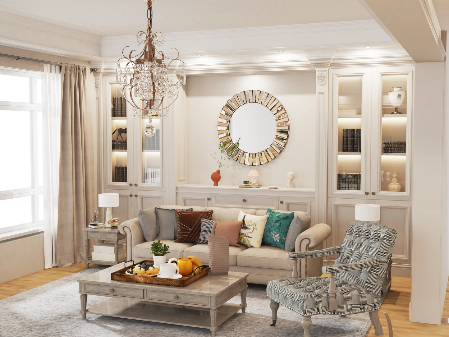 Decorative Round Sunburst Wall Mirror Beveled Edge Glass