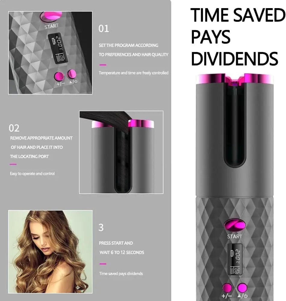 LED Display Temperature Unbound Cordless Hair Curler
