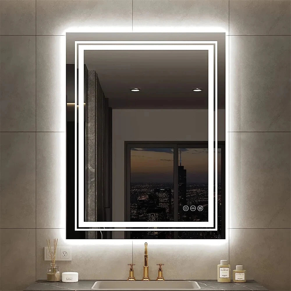 LED Bathroom Mirror With Front Backlit Dimmable Vanity Wall Mirror HD Anti-fog