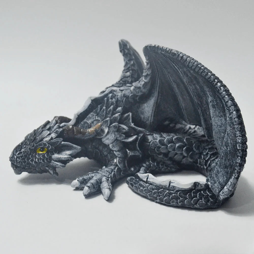 Black Dragon Resin Statue, Gothic Dragon Squat Decoration, Outdoor Garden Flower Bed Landscape
