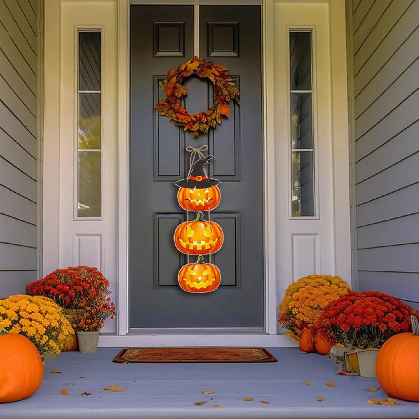 Halloween Hanging Sign Festive Pumpkin Bat and Skull Designs f