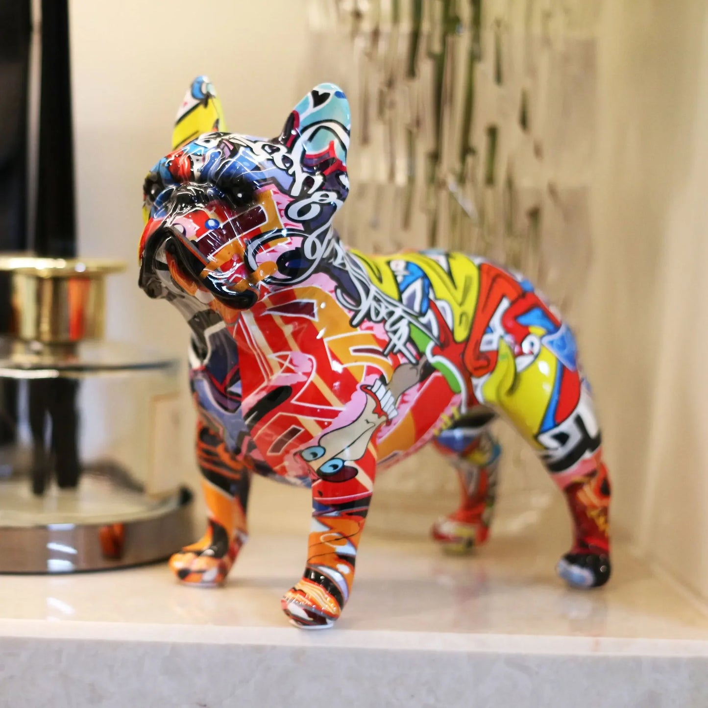 Creativity Art Modern Colorful Pet French Bulldog Statue Graffiti