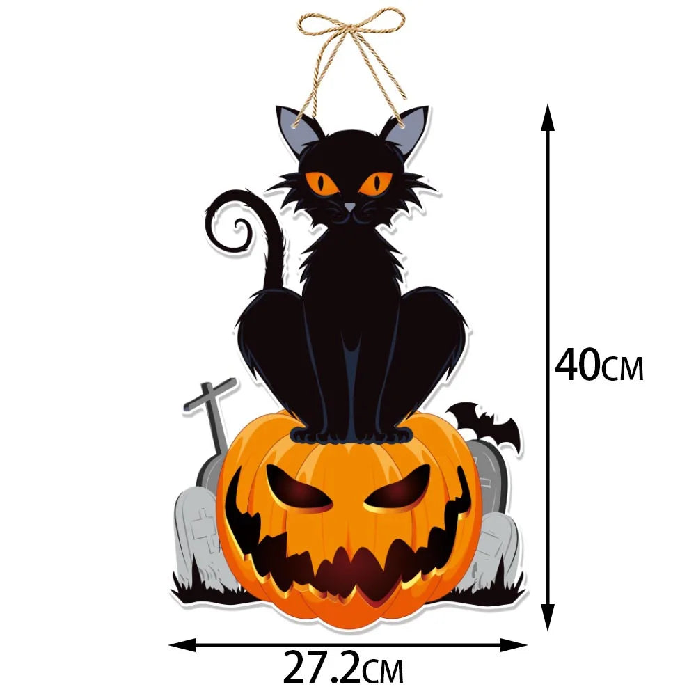 Halloween Hanging Sign Festive Pumpkin Bat and Skull Designs f