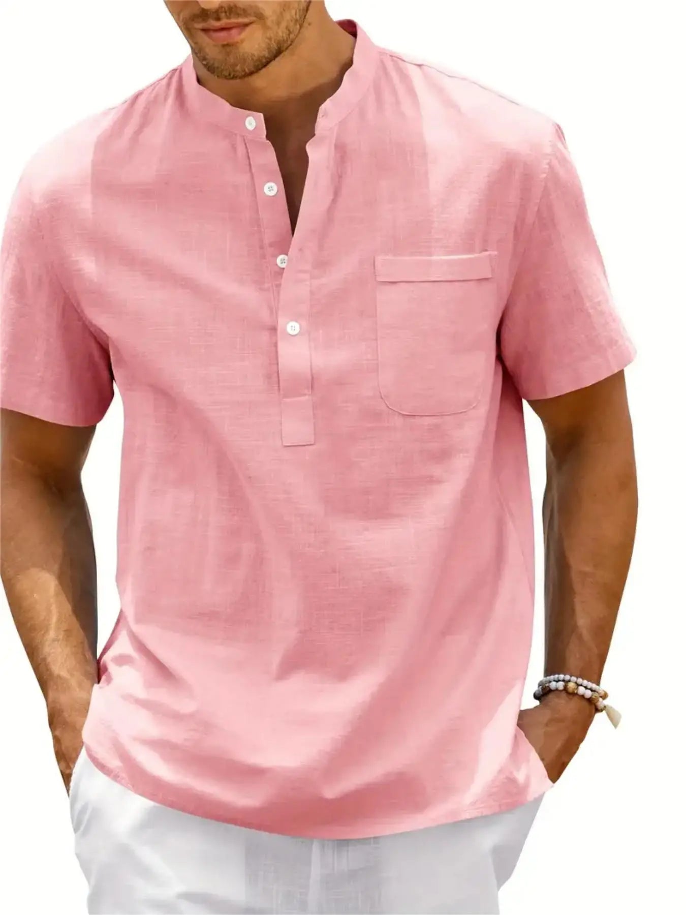 Men's Plus Size Cotton Linen Shirt with Pocket Casual