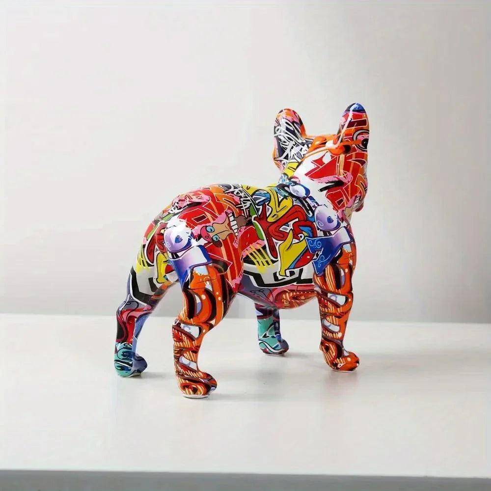 Creativity Art Modern Colorful Pet French Bulldog Statue Graffiti
