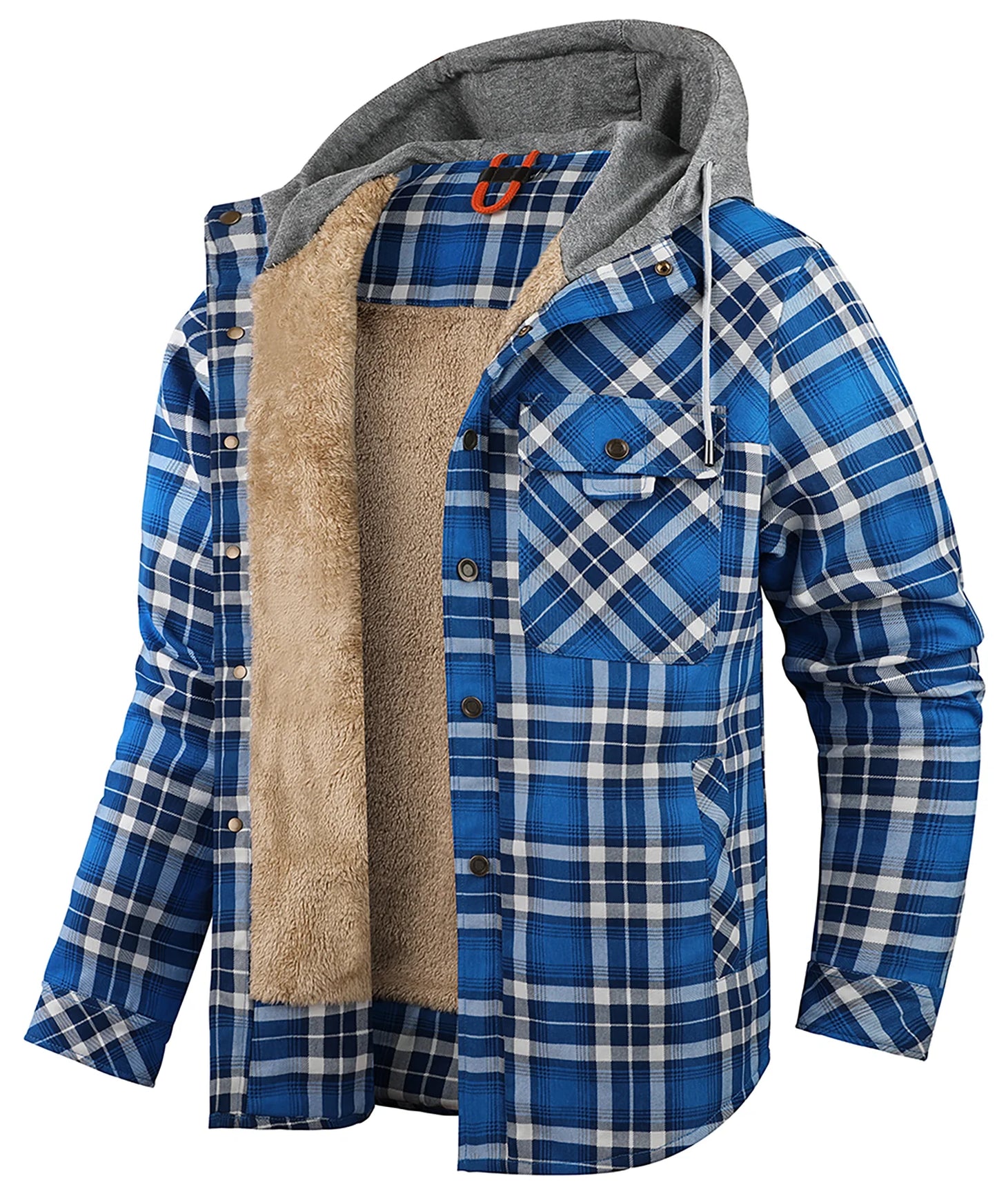 Men's Jackets Winter Hooded Warm Coat Casual Thicken Plaid Work Flannel