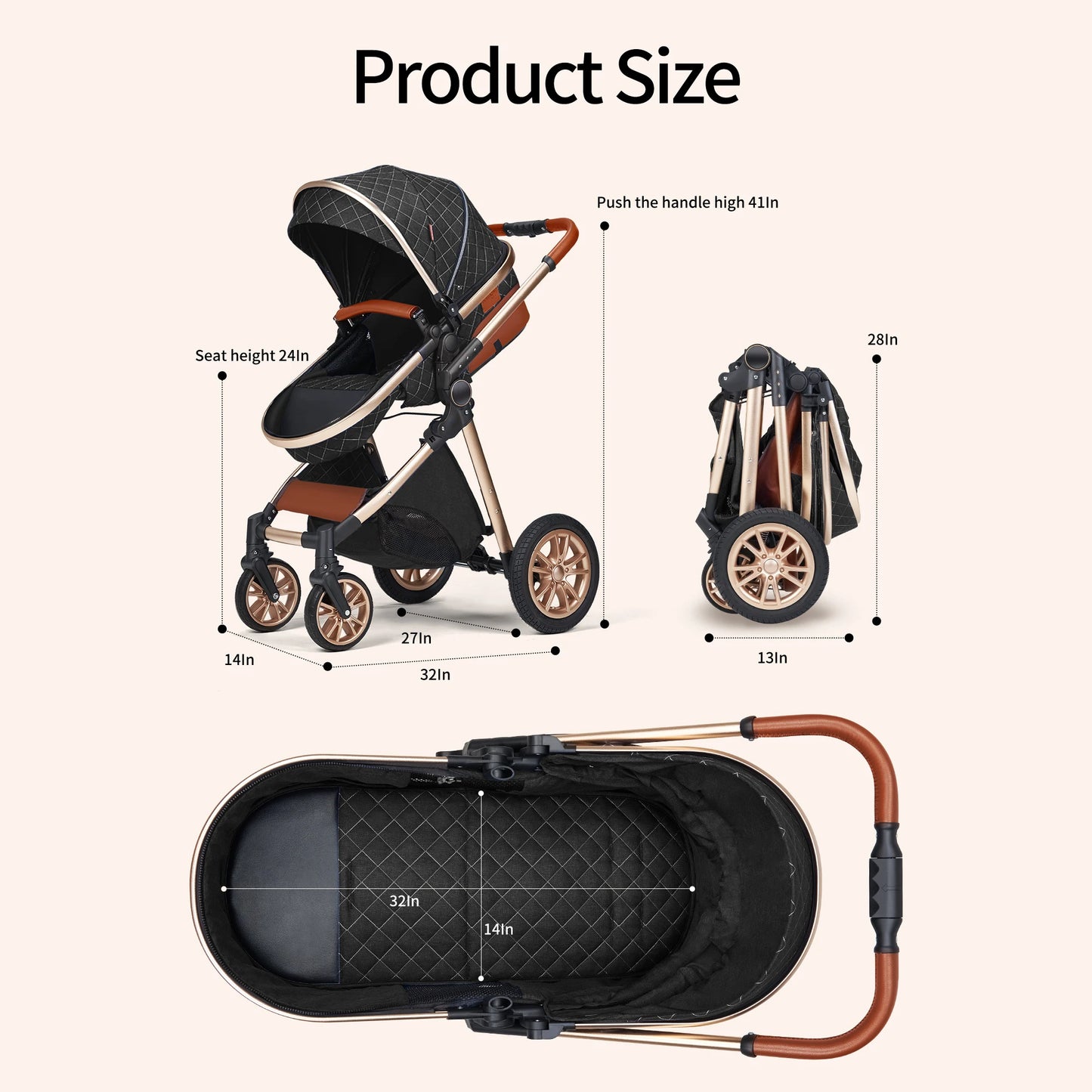 Luxury Baby Stroller 3 in 1 High Landscape Baby Cart Model BWSV9A