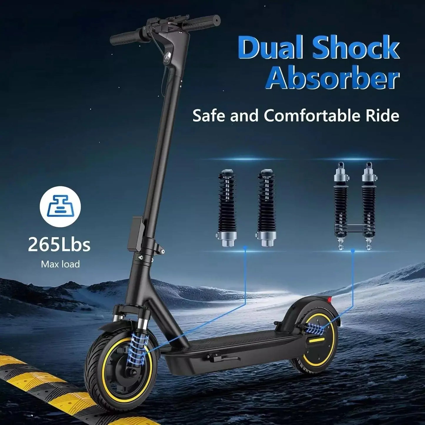 LPMAX 10" Solid tires Folding Electric Scooter 22MPH 500W 14.5AH 28Miles Dual Shock Absorber EScooter