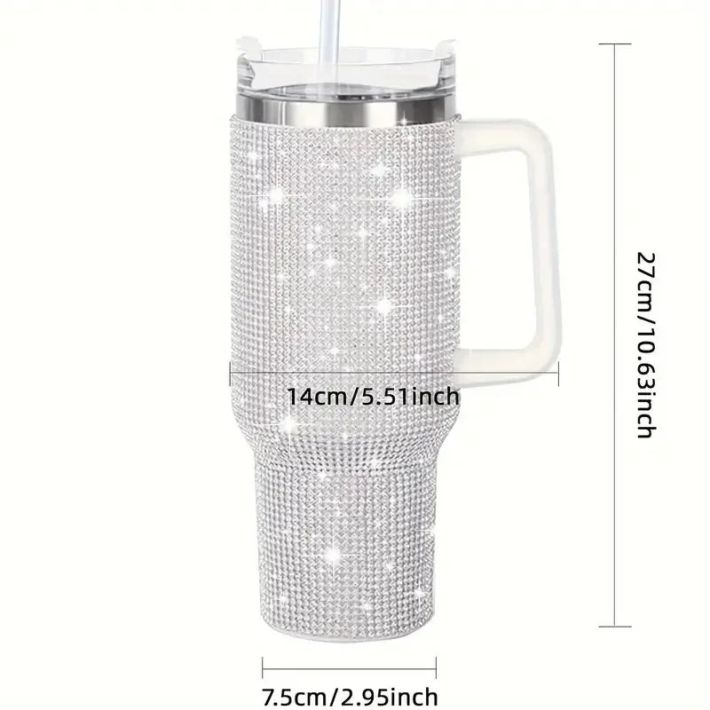 Sparkling Studded Tumbler With Lid, 40oz Stainless Steel Insulated Water Bottle