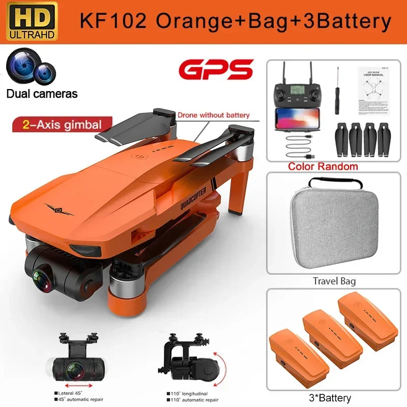 4K HD GPS Drone with Dual Camera 2-Axis , Foldable Quadcopter Toy for Adults and Kids
