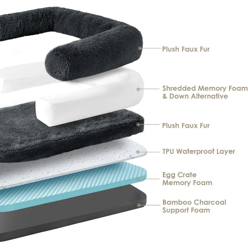 Foldable XXL, Faux Fur Fluffy Dog Bed for Extra Large Dogs,