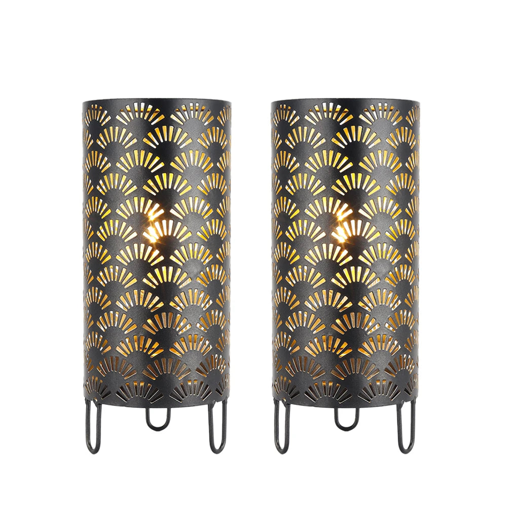 2Pcs Fan Pattern Metal Candle Holder Table Lamp Battery Powered