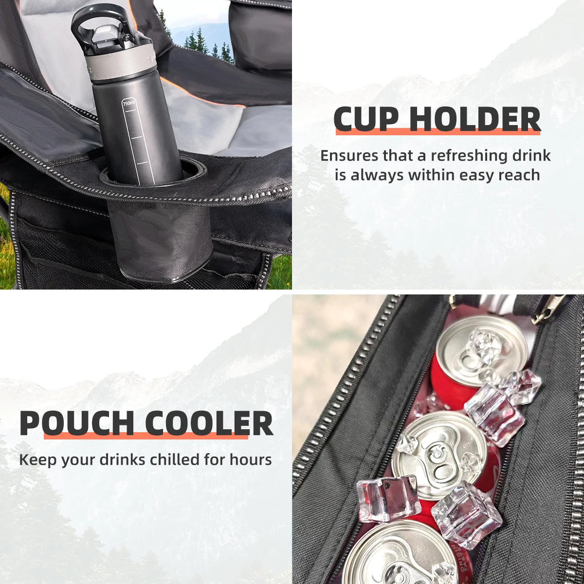 Oversized Camping Chair Folding Chair with Cooler Padded Outdoor Chairs Heavy Duty S