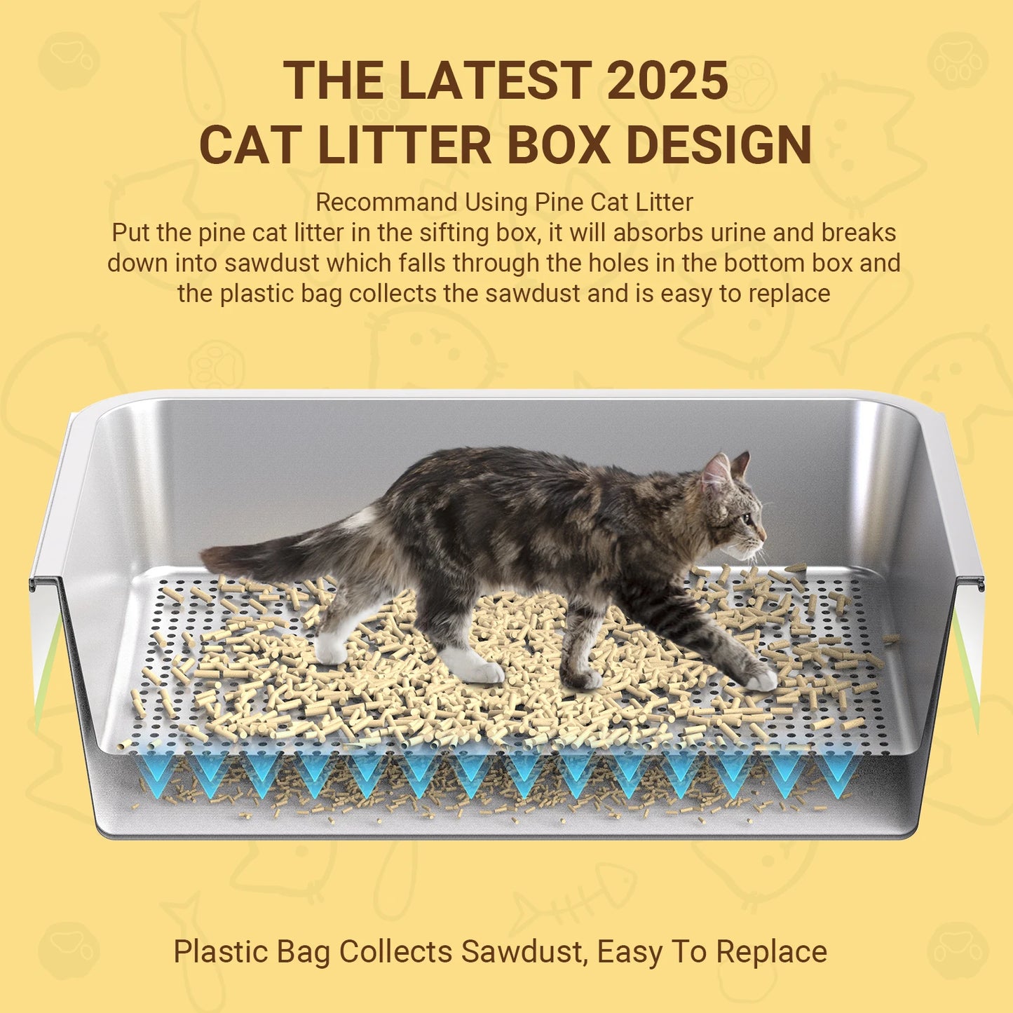 XL Stainless Steel  , Sifting Cat Litter Box