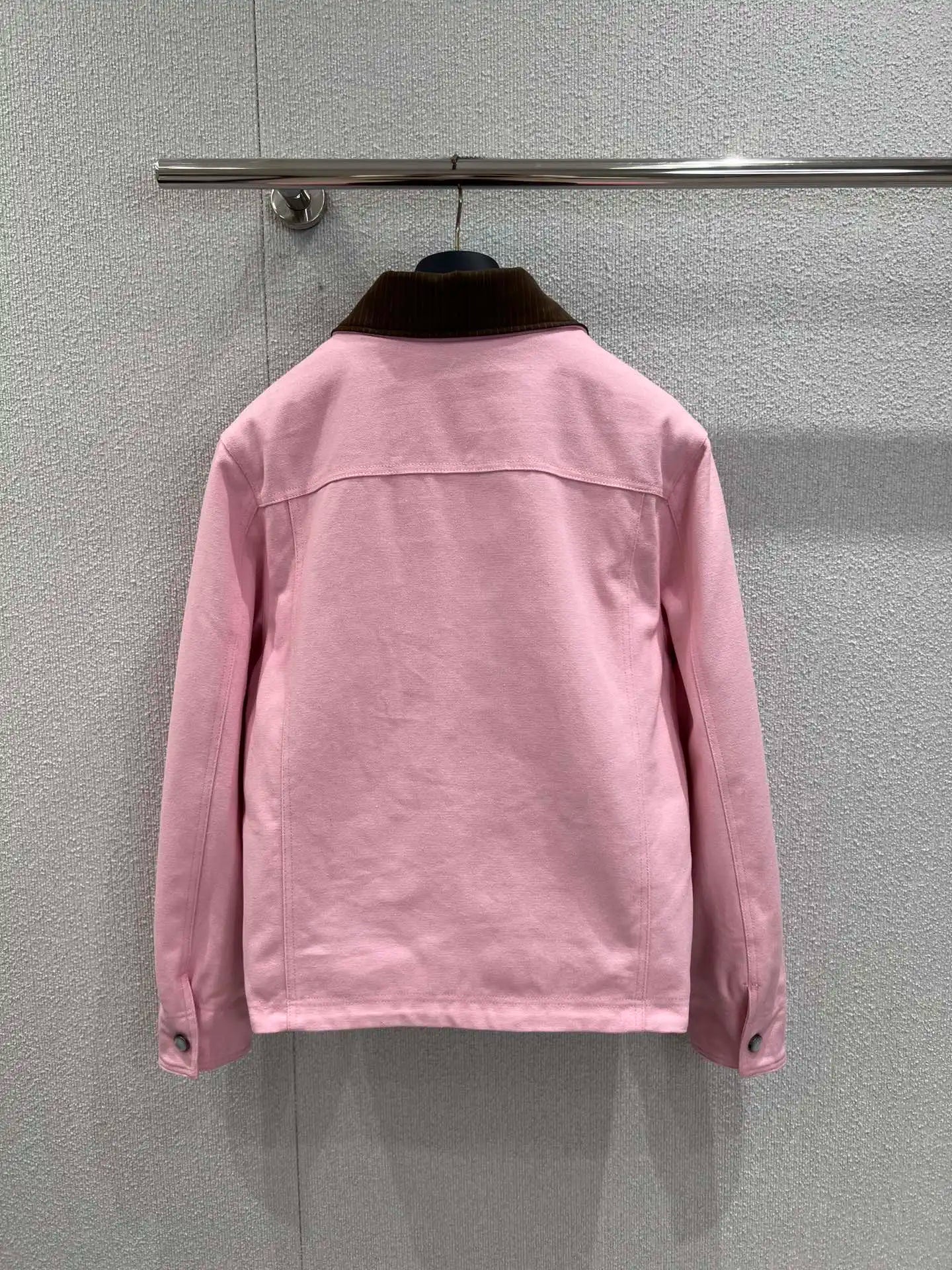 2025 Autumn/Winter New Light Pink Collar Jacket with Leather Collar 366