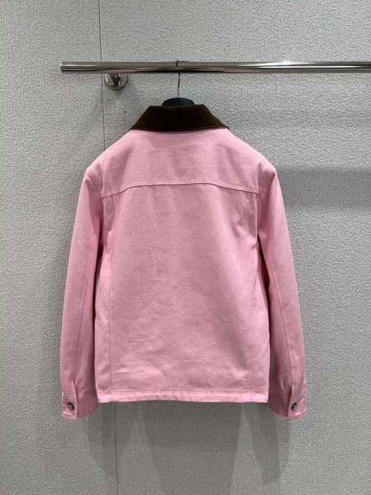 2025 Autumn/Winter New Light Pink Collar Jacket with Leather Collar 366