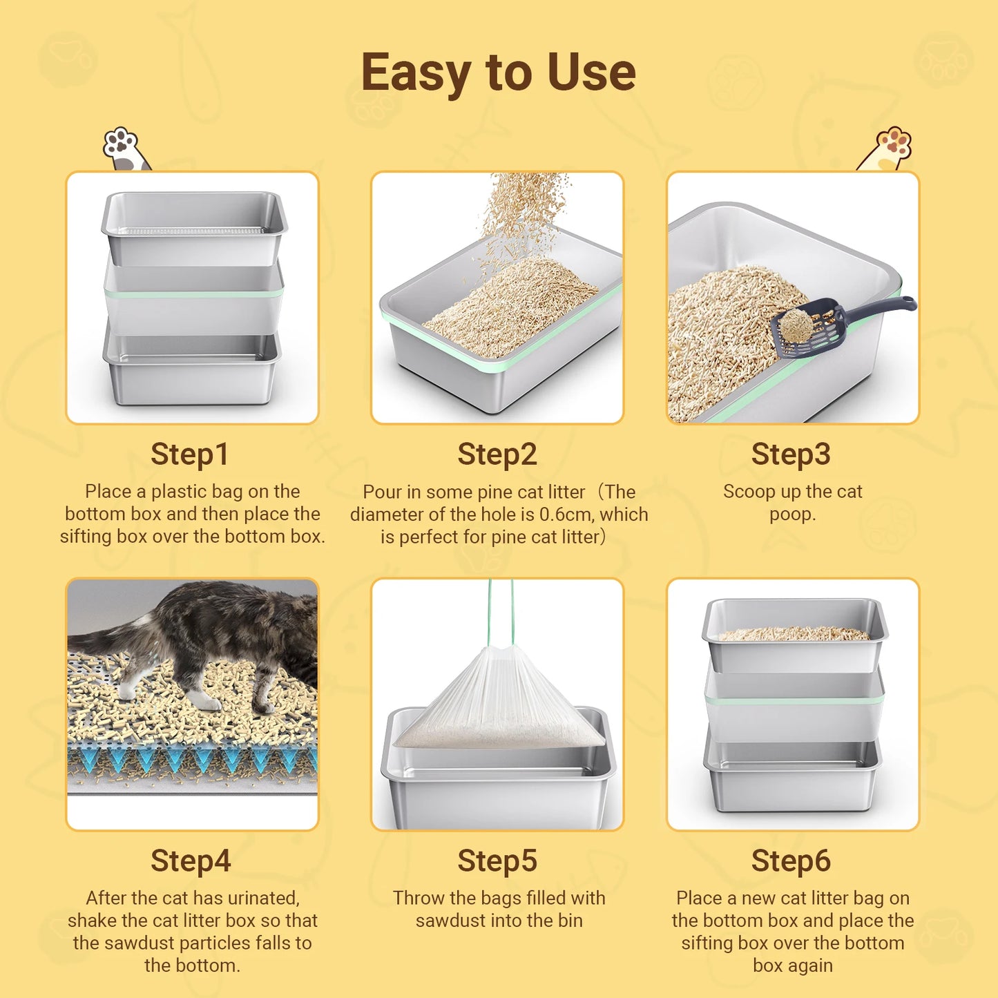 XL Stainless Steel  , Sifting Cat Litter Box