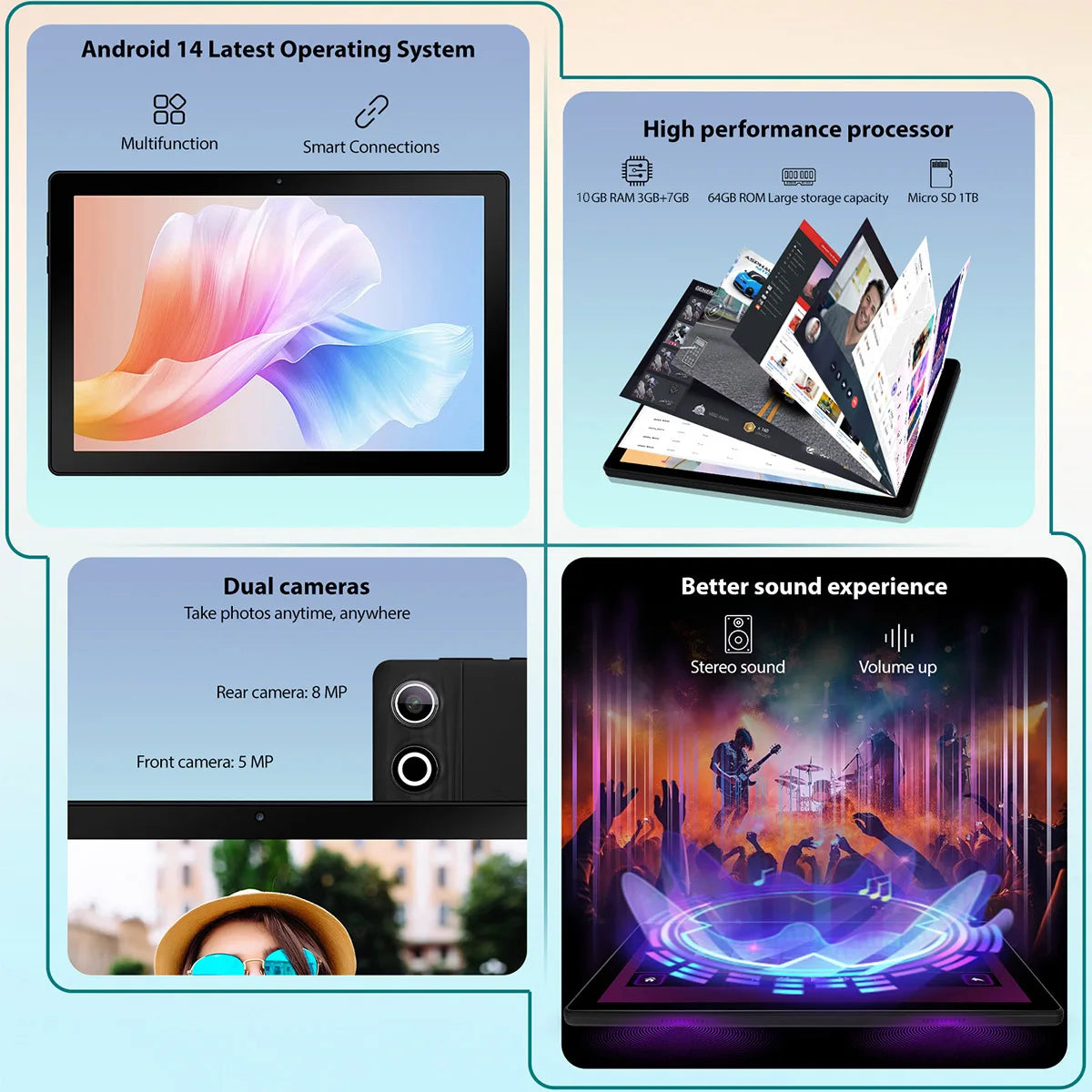 A10 Android 14 Tablet 10 Inch 10 GB RAM 64 GB ROM