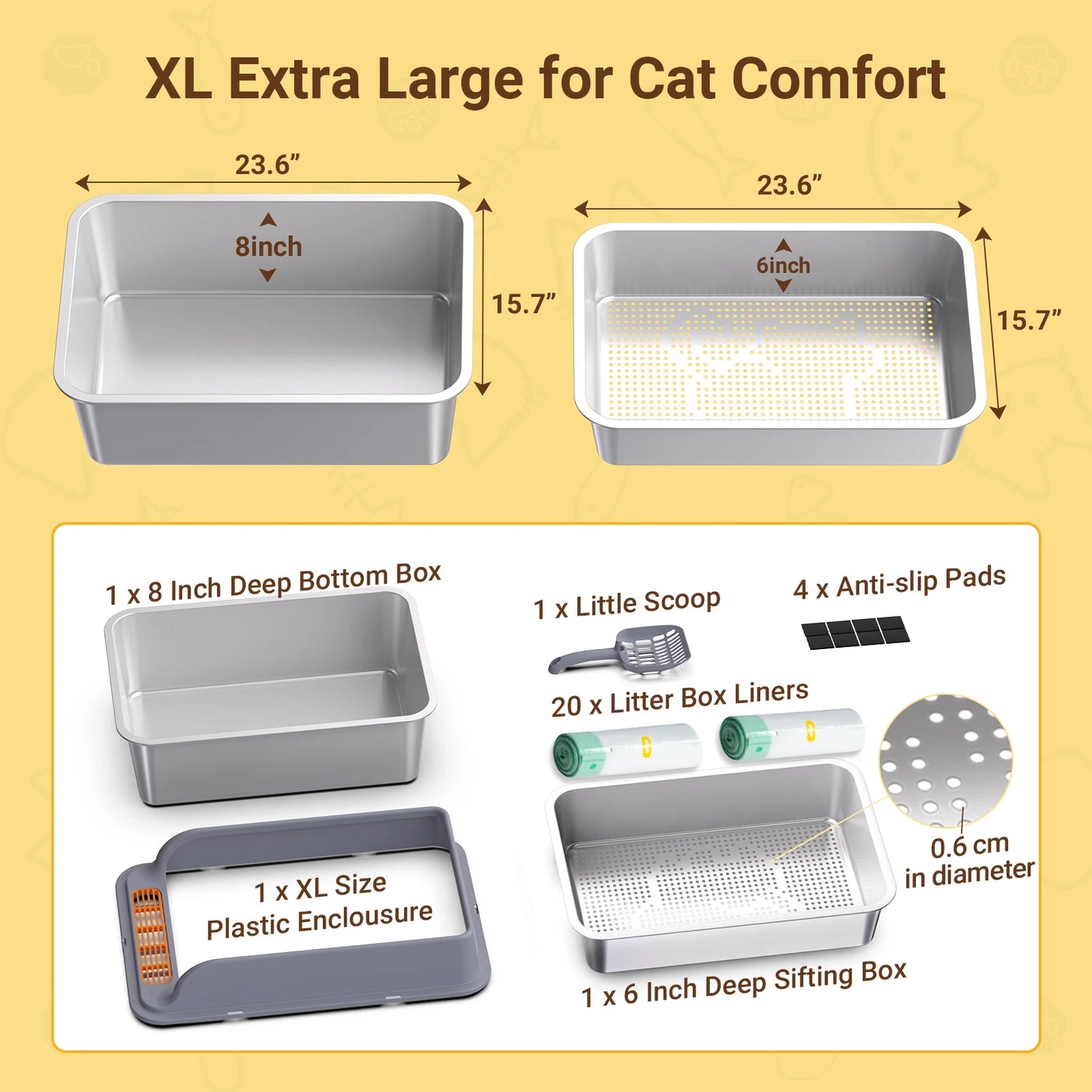 XL Stainless Steel  , Sifting Cat Litter Box