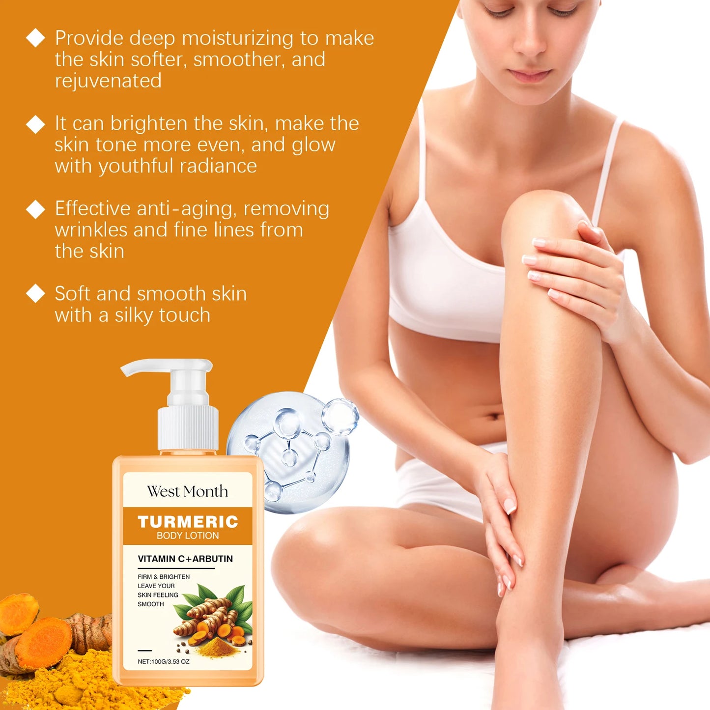 100g Turmeric Body Skin Lotion Glowing Moisturizing Anti-aging Fast Absorbed Non-greasy